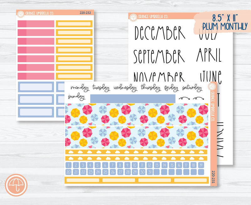 CLEARANCE | 8.5x11 Plum Monthly Planner Kit Stickers | Umbrella Parade 220-231