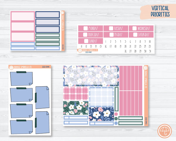 CLEARANCE | Plum Vertical Priorities Planner Kit Stickers | Spring Gingham 222-041