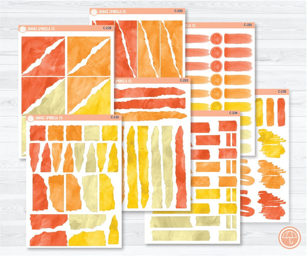 CLEARANCE | Watercolor Journaling Sheet Planner Stickers & Labels | White or Clear Matte Yellow/Orange | C-229-C-235