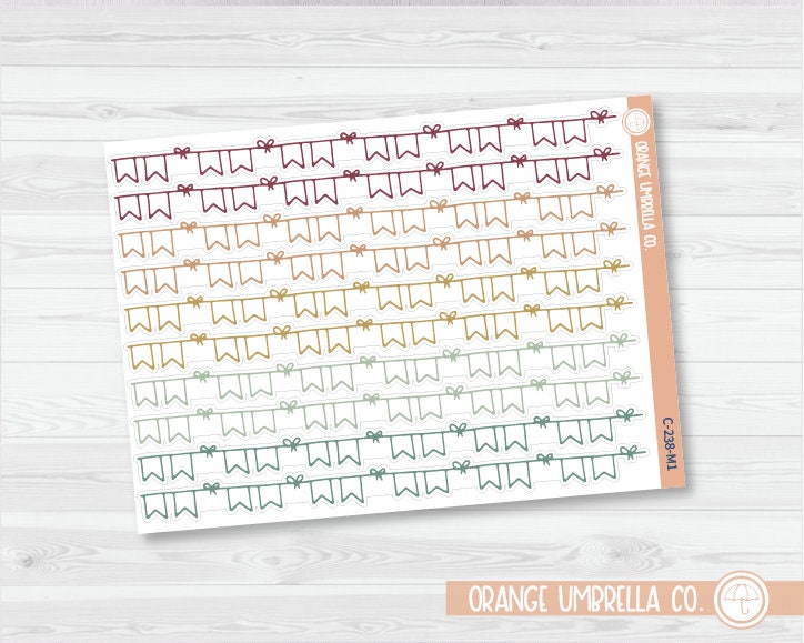 Banner with Bows Vine Washi Strips Planner Stickers | Clear Matte | C-238-CM