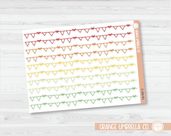 Pennant Banner with Bows Washi Strips Planner Stickers | Clear Matte | C-243-CM