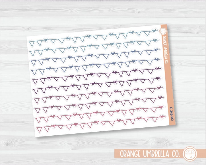 CLEARANCE | Pennant Banner with Bows Washi Strips Planner Stickers | C-243