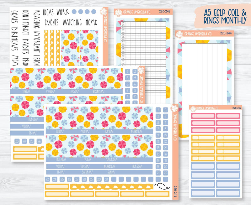 A5 ECLP Dashboard Monthly Planner Kit Stickers | Umbrella Parade 220-241