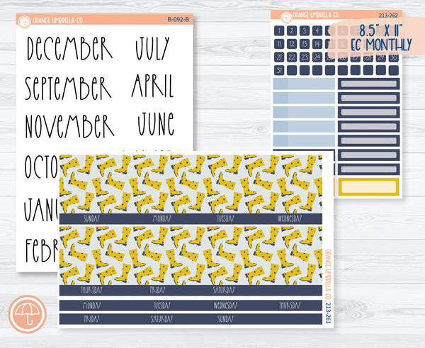 CLEARANCE | 8.5 ECLP Monthly Planner Kit Stickers | Puddle Jumping 213-261