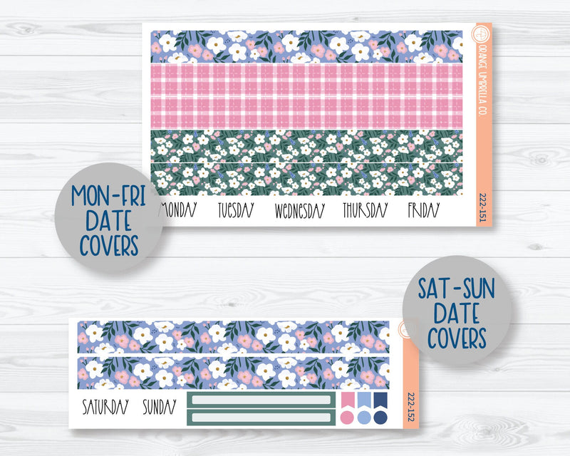 CLEARANCE | 7x9 Plum Daily Planner Kit Stickers | Spring Gingham 222-151