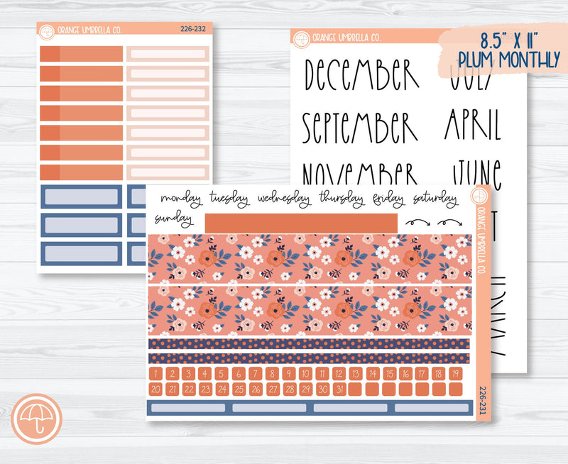 8.5x11 Plum Monthly Planner Kit Stickers | Flowers for Mom 226-231