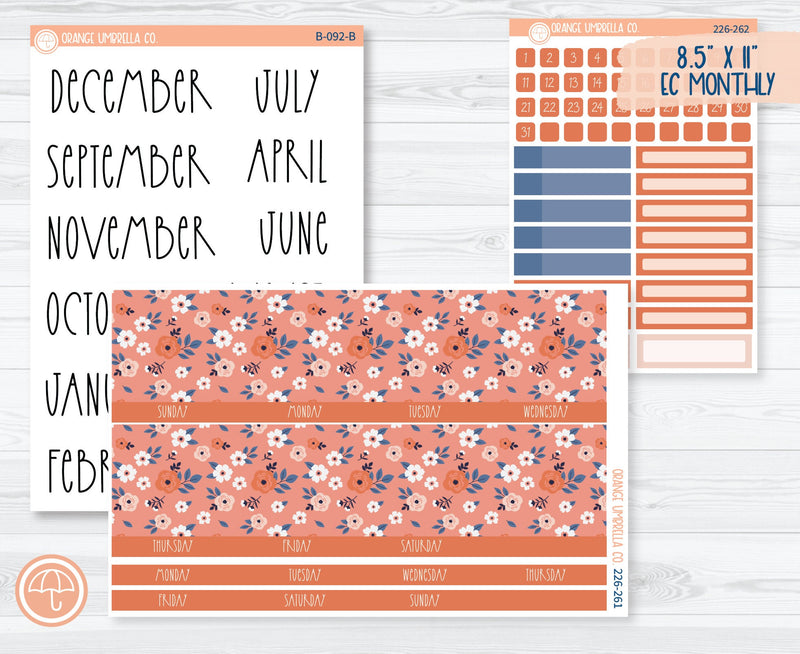 8.5 ECLP Monthly Planner Kit Stickers | Flowers for Mom 226-261