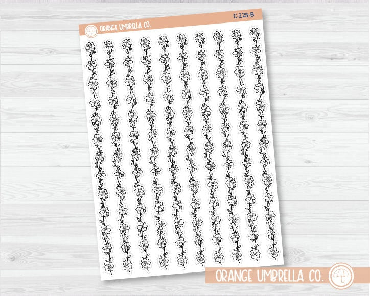 Flowers & Leafy Vine Pattern Washi Strips Planner Stickers and Labels | C-275