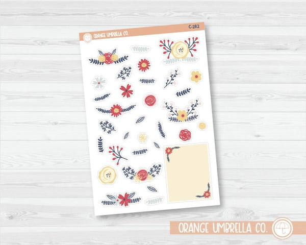 CLEARANCE | Doodle Floral Deco Planner Stickers | C-282