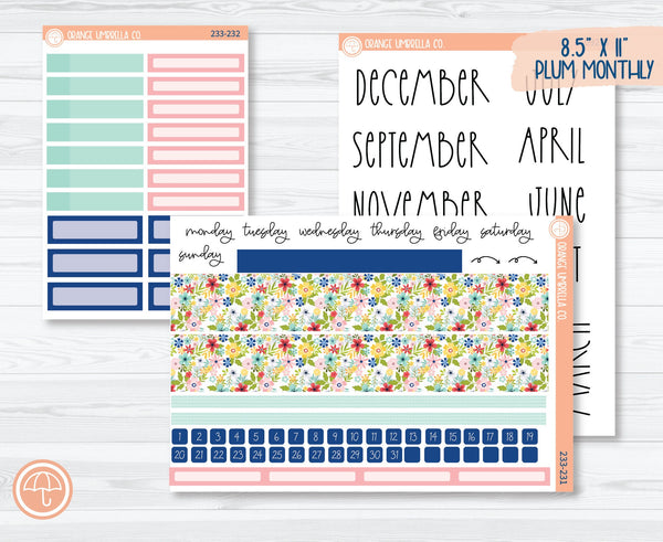 8.5x11 Plum Monthly Planner Kit Stickers | Summer Time 233-231