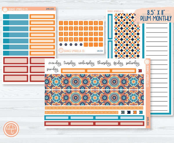 8.5x11 Plum Monthly Planner Kit Stickers | Moroccan Courtyard 245-231
