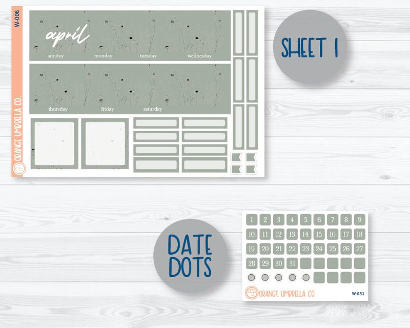 CLEARANCE | A5 Coil Monthly Planner Stickers | April Wildflowers Palette | W-006, 031, 037