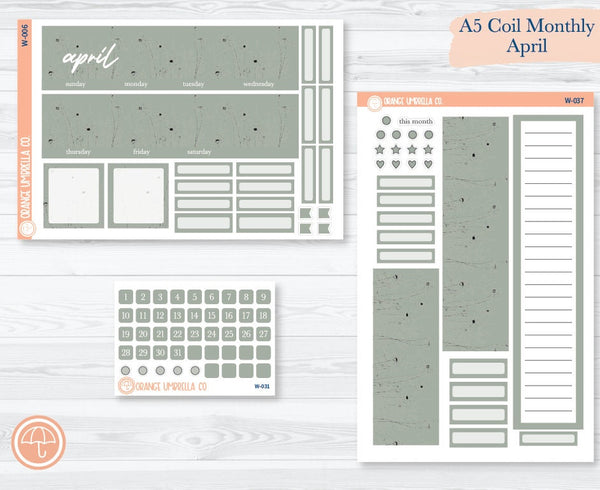 A5 Coil Monthly Planner Stickers | April Wildflowers Palette | W-006-031-037