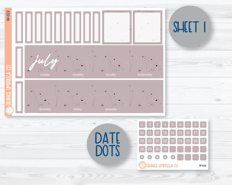 CLEARANCE | 7x9 EC Wildflower Monthly Planner Kit Stickers | July | W-022-028-040