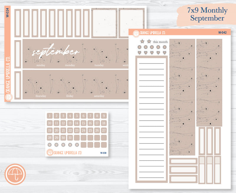 CLEARANCE | 7x9 EC Wildflower Monthly Planner Kit Stickers | September | W-024-030-042