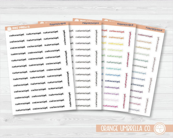 F16 Custom Script Sticker | To Match 2024 Kits - Choose your colors | Removable Matte Planner Stickers ** 1 phrase per sheet** | CustomF16