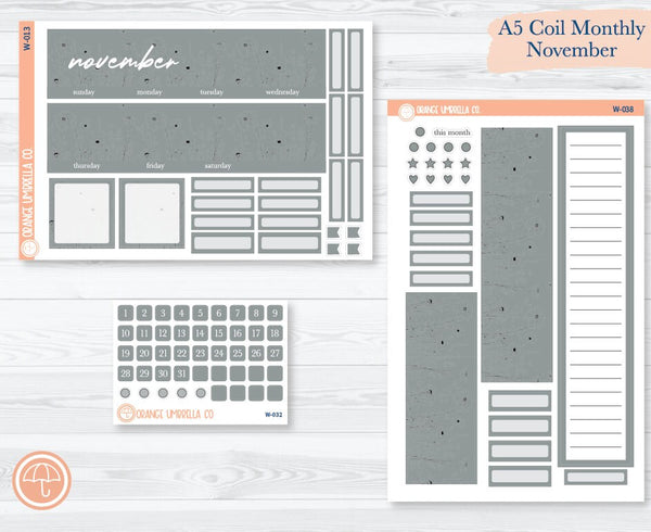 A5 Coil Monthly Planner Stickers | November Wildflowers Palette | W-013-032-038