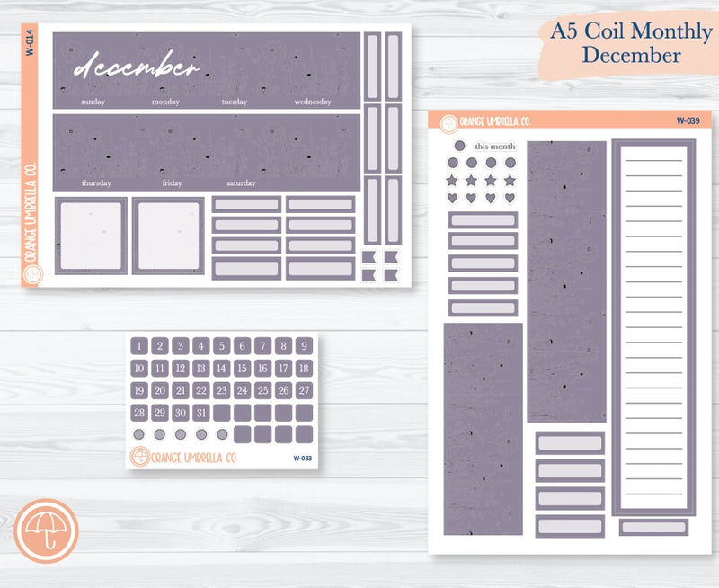 A5 Coil Monthly Planner Stickers | December Wildflowers Palette | W-014-033-039