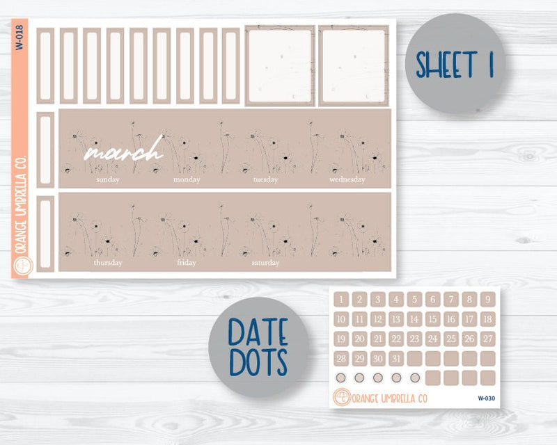 CLEARANCE | 7x9 EC Wildflower Monthly Planner Kit Stickers | March | W-018-030-042