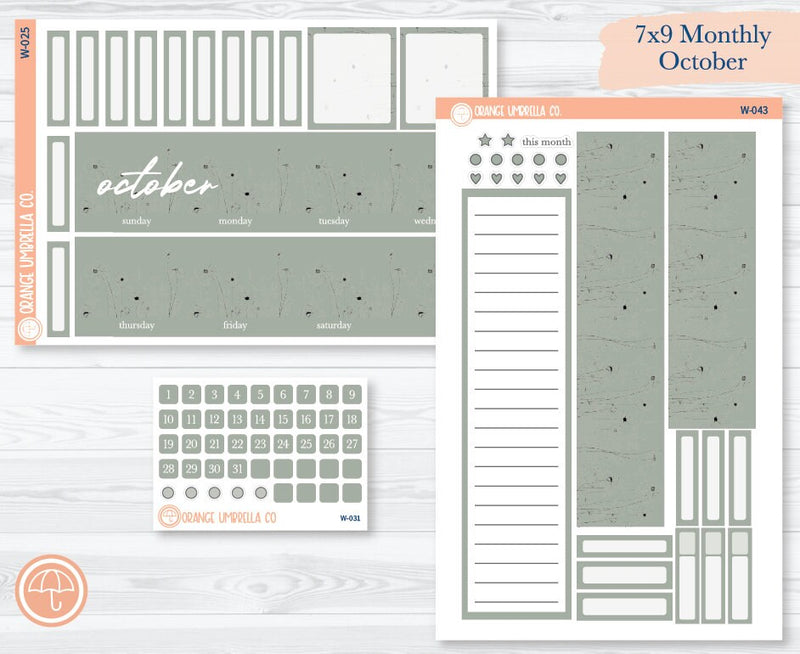 CLEARANCE | 7x9 EC Wildflower Monthly Planner Kit Stickers | October | W-025-031-043