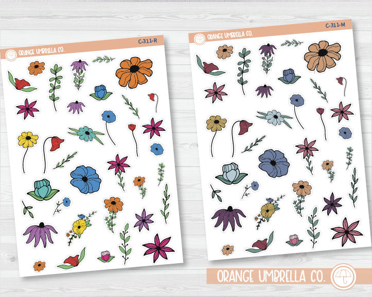 Flower Doodle Deco Planner Stickers | C-311