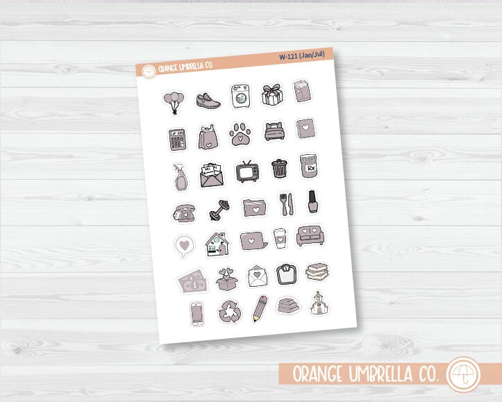 Doodle Icon Planner Stickers | Wildflower Palette | W-121-126