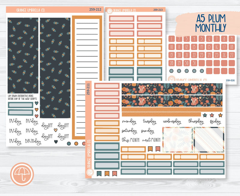 A5 Plum Monthly Planner Kit Stickers | Feisty Fox 259-211
