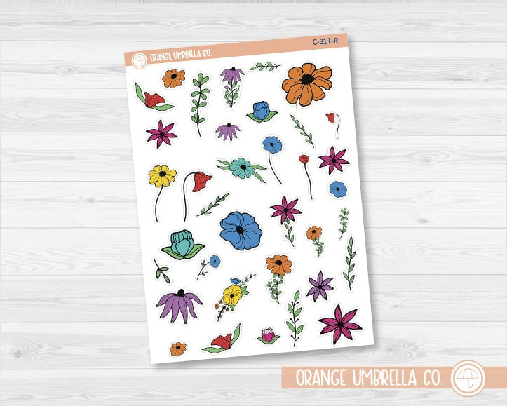 CLEARANCE | Flower Doodle Deco Planner Stickers | C-311