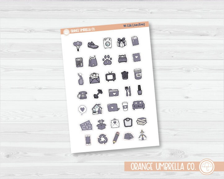 Doodle Icon Planner Stickers | Wildflower Palette | W-121-126