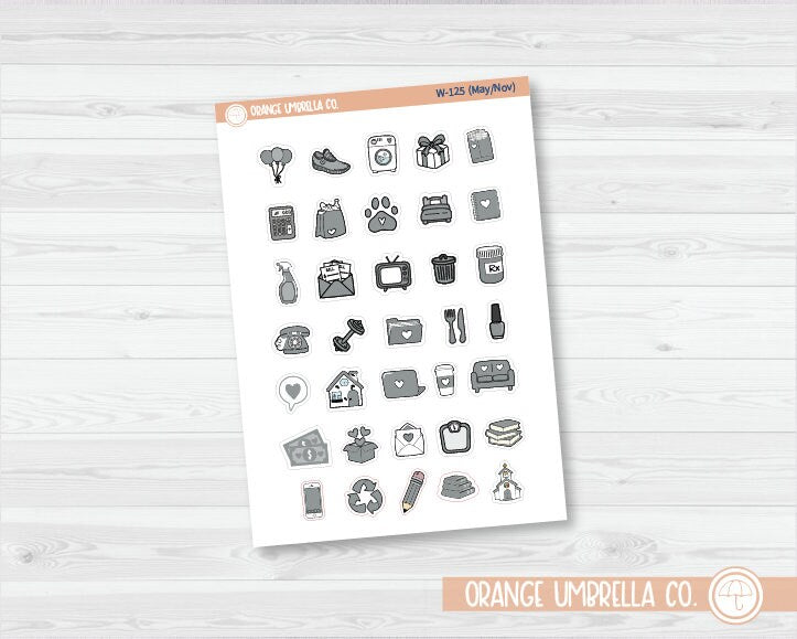 50% OFF -  CLEARANCE | Doodle Icon Planner Stickers | Wildflower Palette | W-121-126