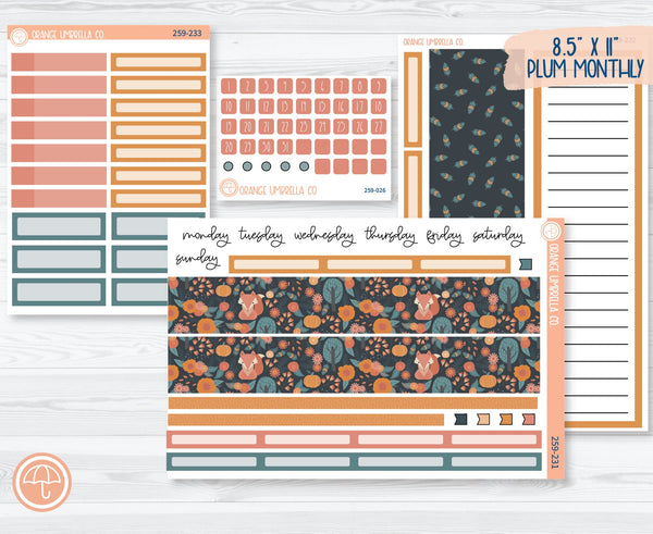 8.5x11 Plum Monthly Planner Kit Stickers | Feisty Fox 259-231