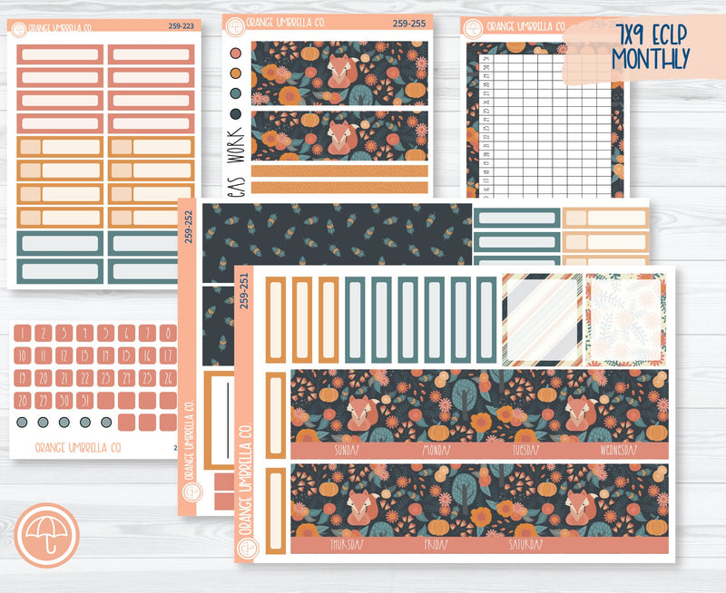 7x9 ECLP Monthly Planner Kit Stickers | Feisty Fox 259-251