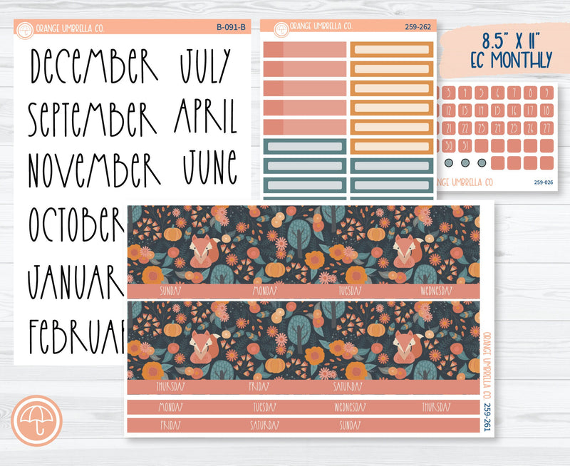 8.5 ECLP Monthly Planner Kit Stickers | Feisty Fox 259-261