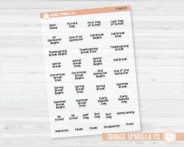 School Related Holiday - Mini Script Planner Stickers | FJP | S-445-B
