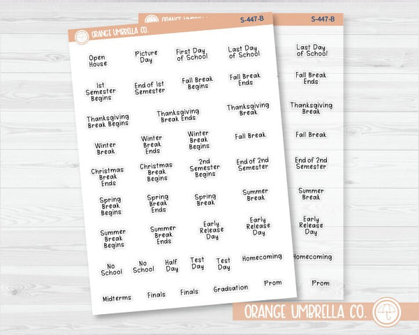School Related Holiday - Mini Script Planner Stickers | JF | S-447-B