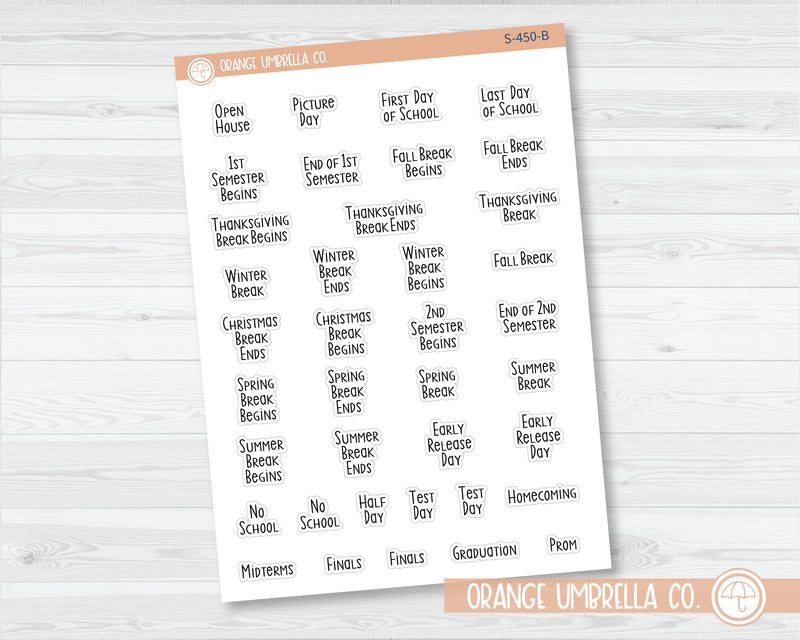 School Related Holiday - Mini Script Planner Stickers | F3 | S-450-B