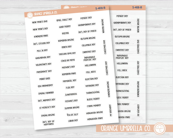 US Holiday - Mini Script Planner Stickers | F3 | S-408
