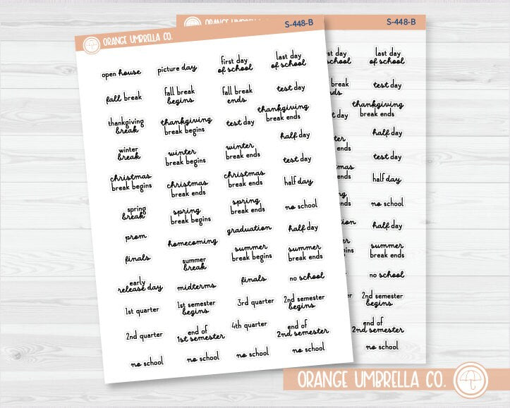 School Related Holiday - Mini Script Planner Stickers | F16 | S-448-B
