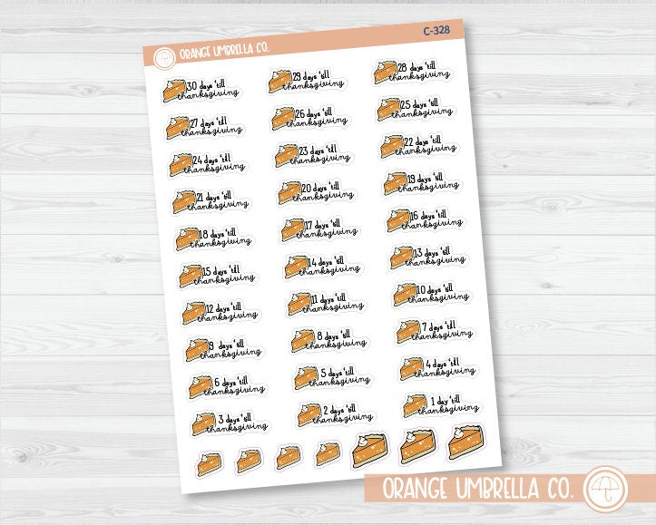 Thanksgiving Pumpkin Pie Countdown Planner Stickers | F16 | C-328