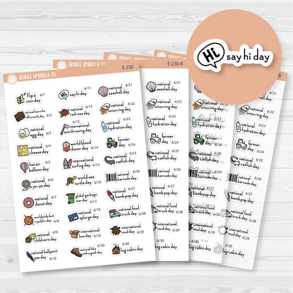 June Wacky Holidays Mini Script Planner Stickers | F16 | E-230
