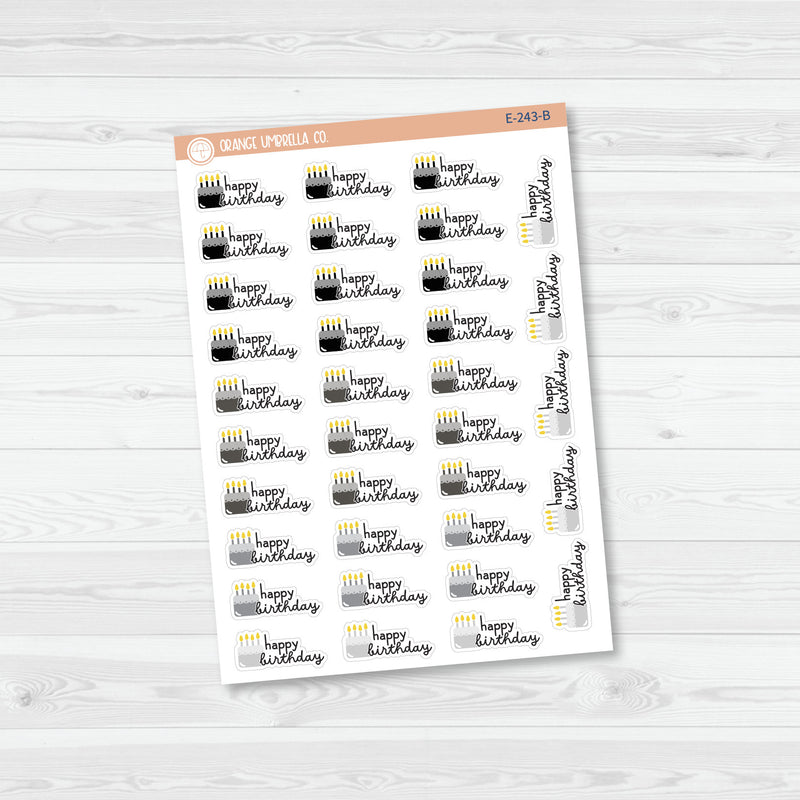 Happy Birthday Cake & Candles Icon Script Planner Stickers | F16 | E-243