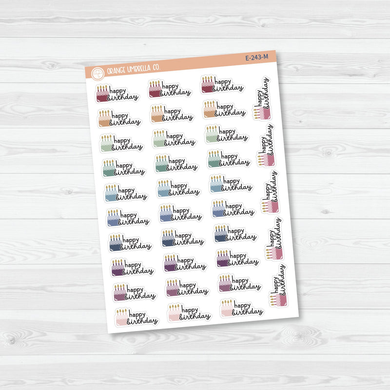 Happy Birthday Cake & Candles Icon Script Planner Stickers | F16 | E-243