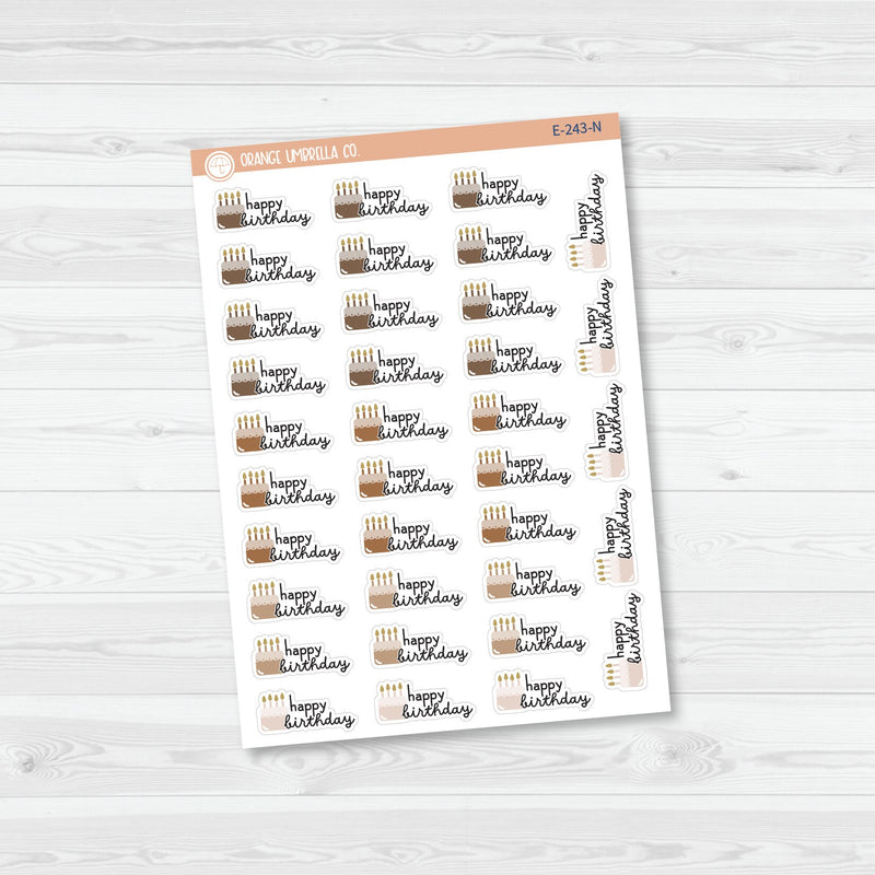 Happy Birthday Cake & Candles Icon Script Planner Stickers | F16 | E-243