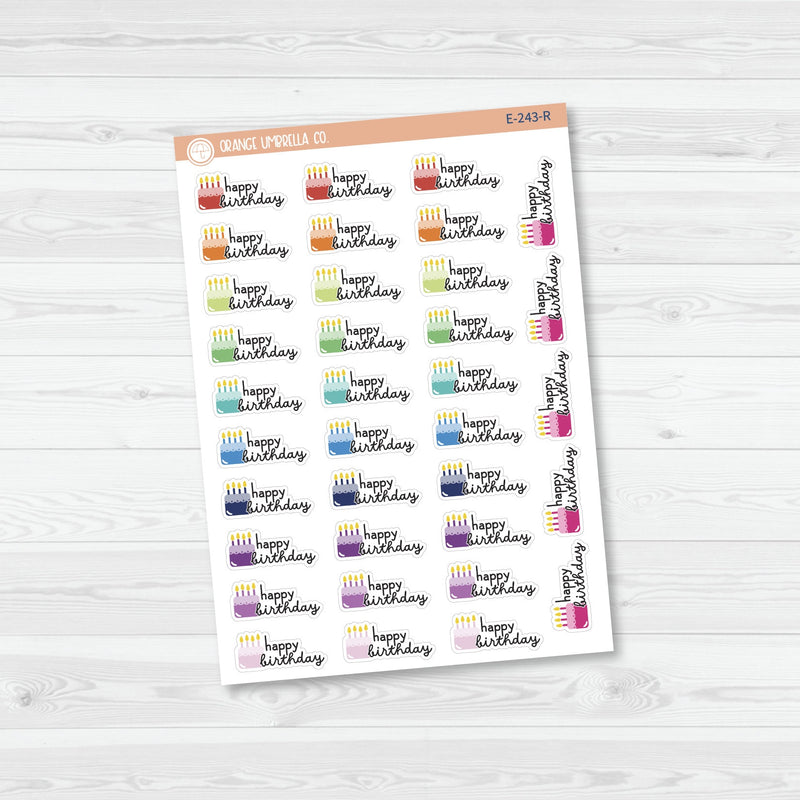 Happy Birthday Cake & Candles Icon Script Planner Stickers | F16 | E-243