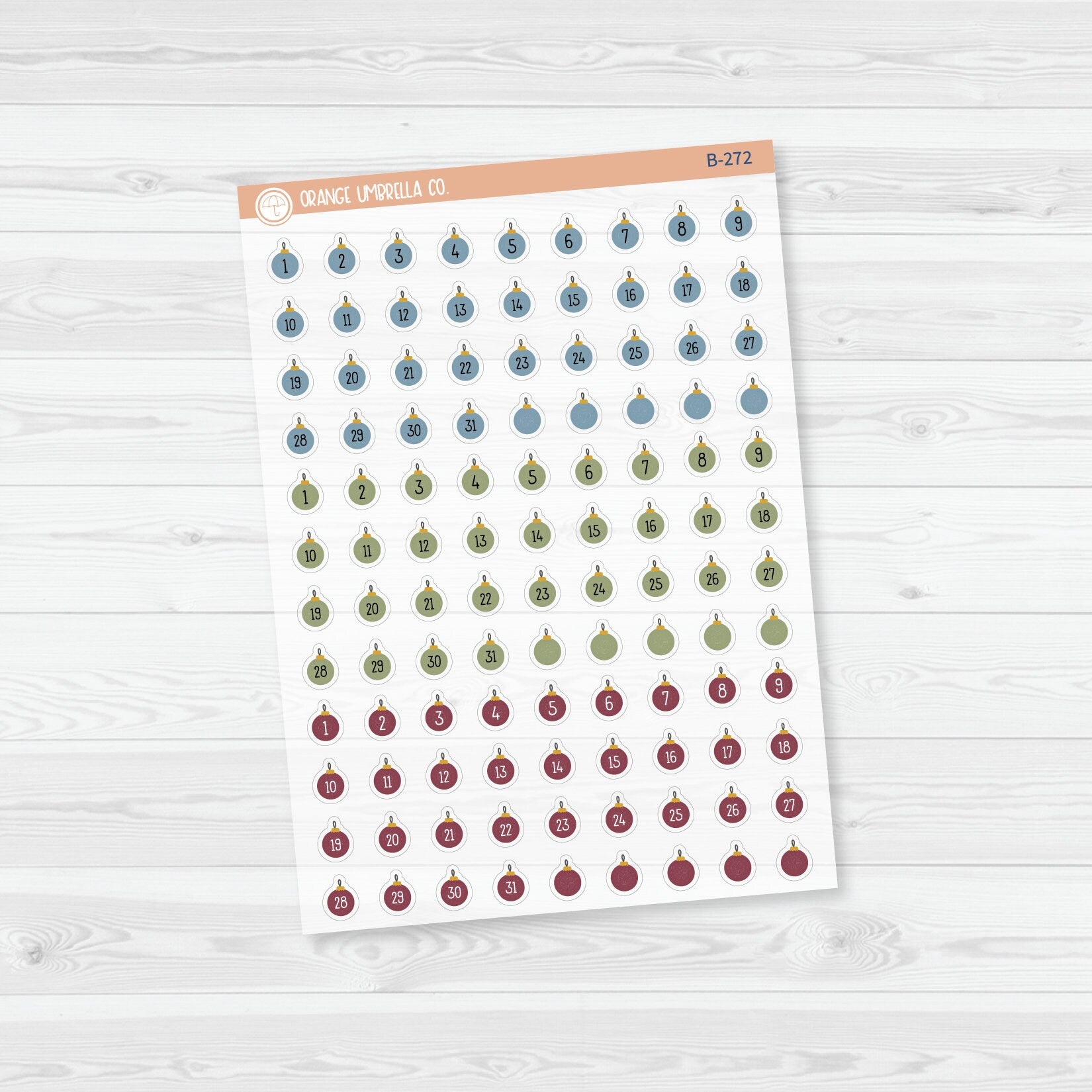 Christmas Ornament Date Dots - 3 Months Planner Stickers | B-272