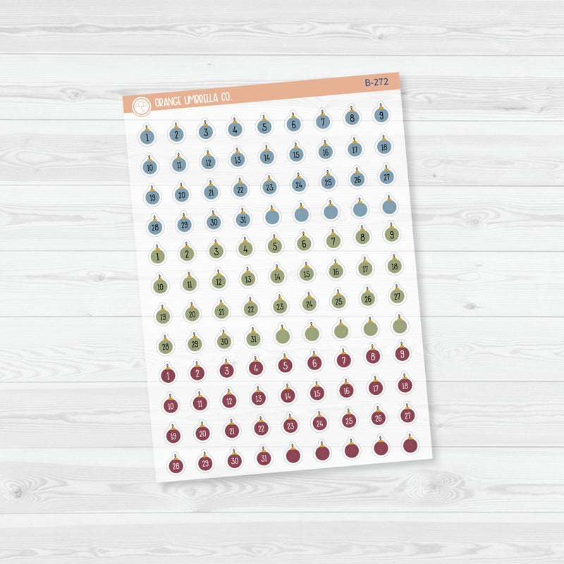 Christmas Ornament Date Dots - 3 Months Planner Stickers | B-272