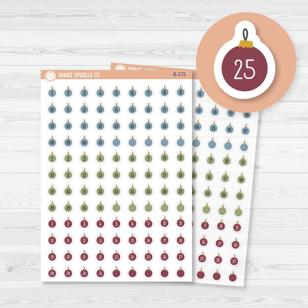 Christmas Ornament Date Dots - 3 Months Planner Stickers | B-272