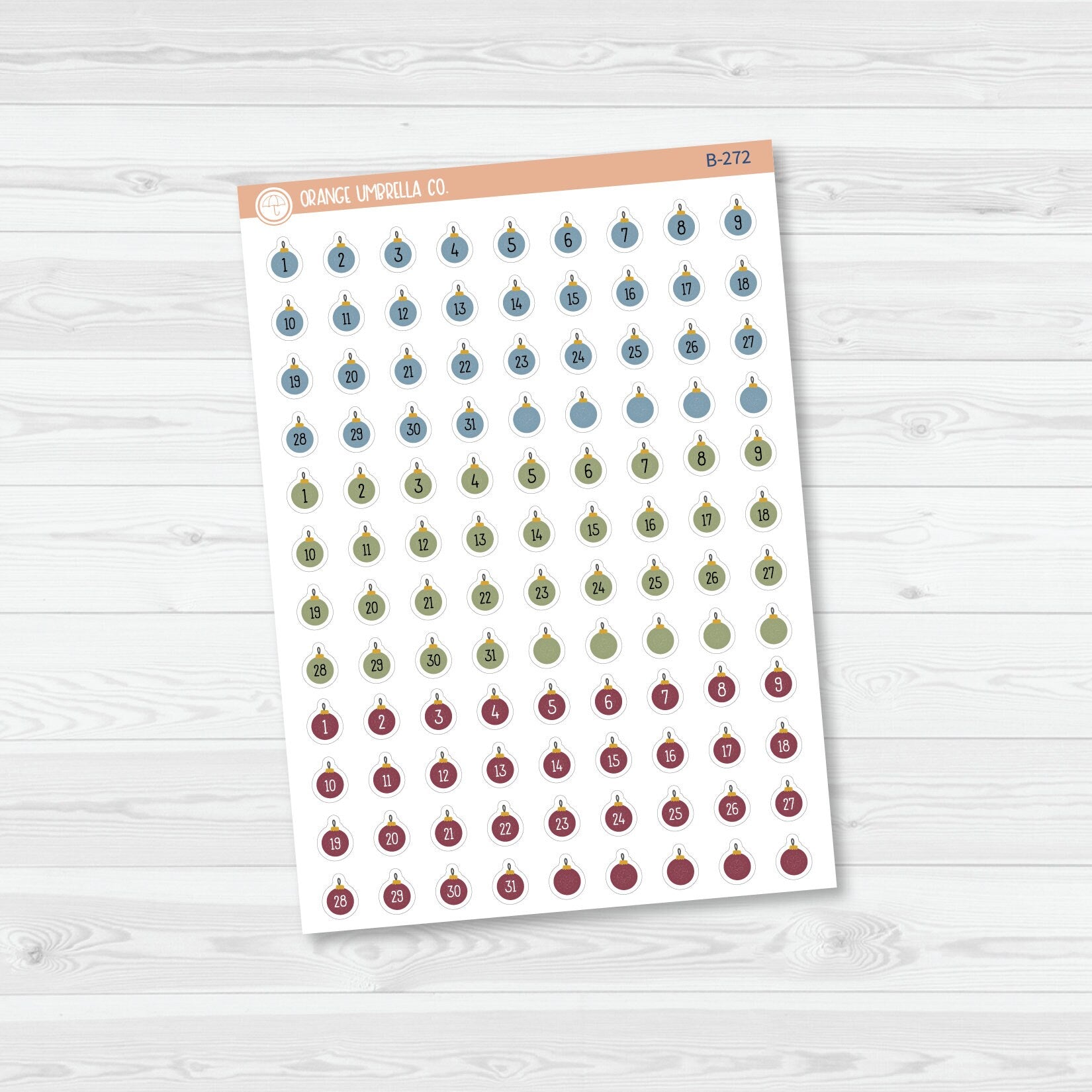 Christmas Ornament Date Dots - 3 Months Planner Stickers | B-272