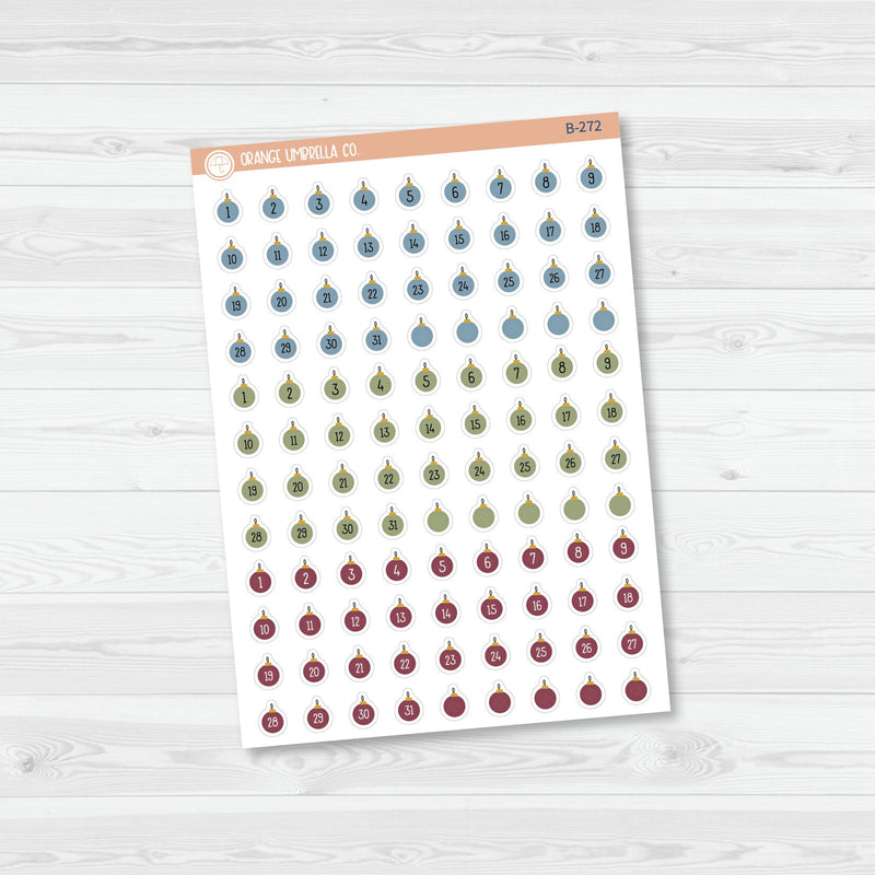 Christmas Ornament Date Dots - 3 Months Planner Stickers | B-272