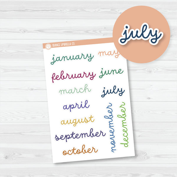 Month Name Planner Stickers - A5 Erin Condren | F16 Script | EC-013